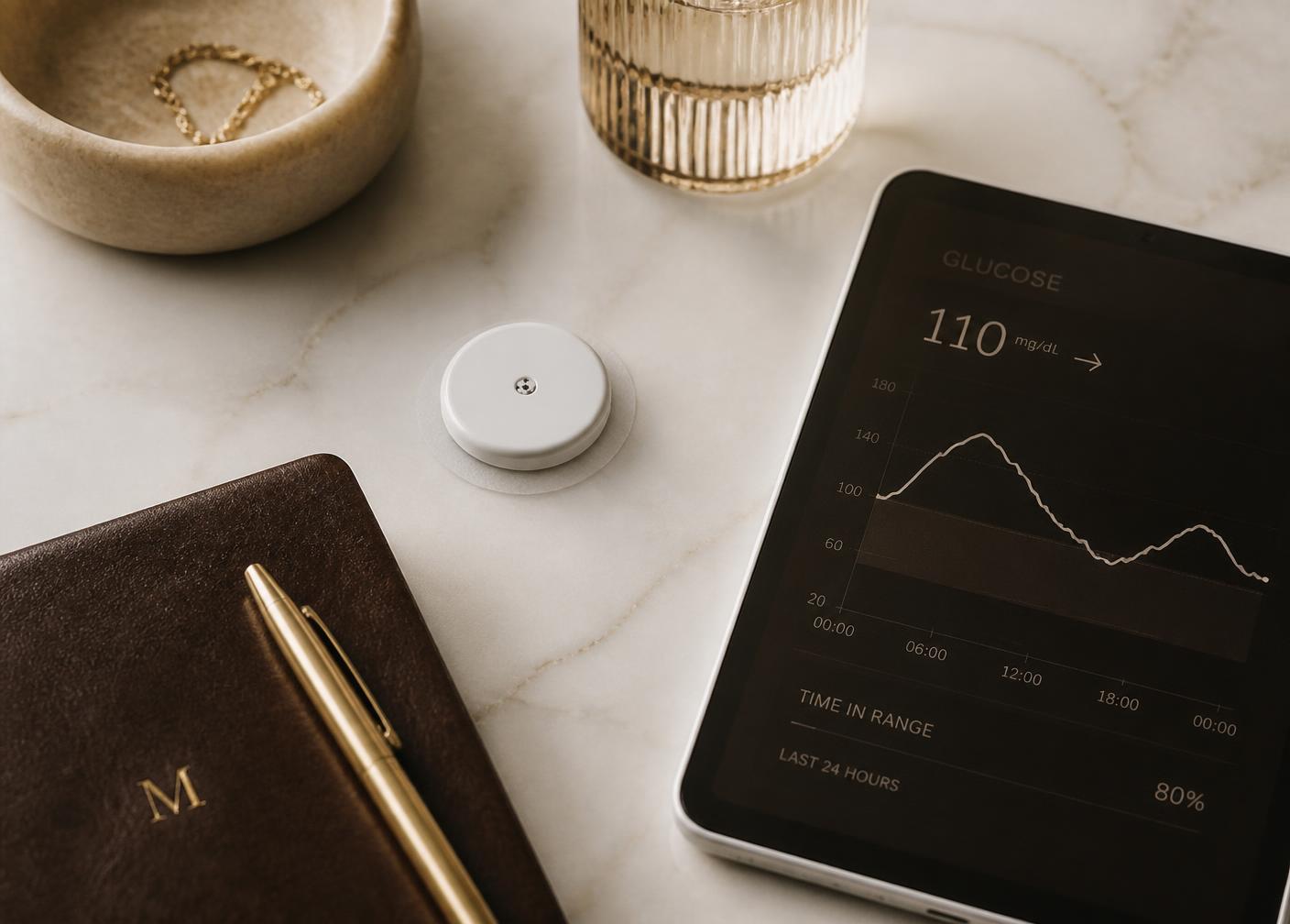 Sürekli glukoz takip sensörü ve glukoz eğrisi gösteren tablet